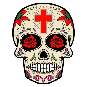 Dia de los Muertos Sugar Skull with Red Cross on Head Graphic Decal