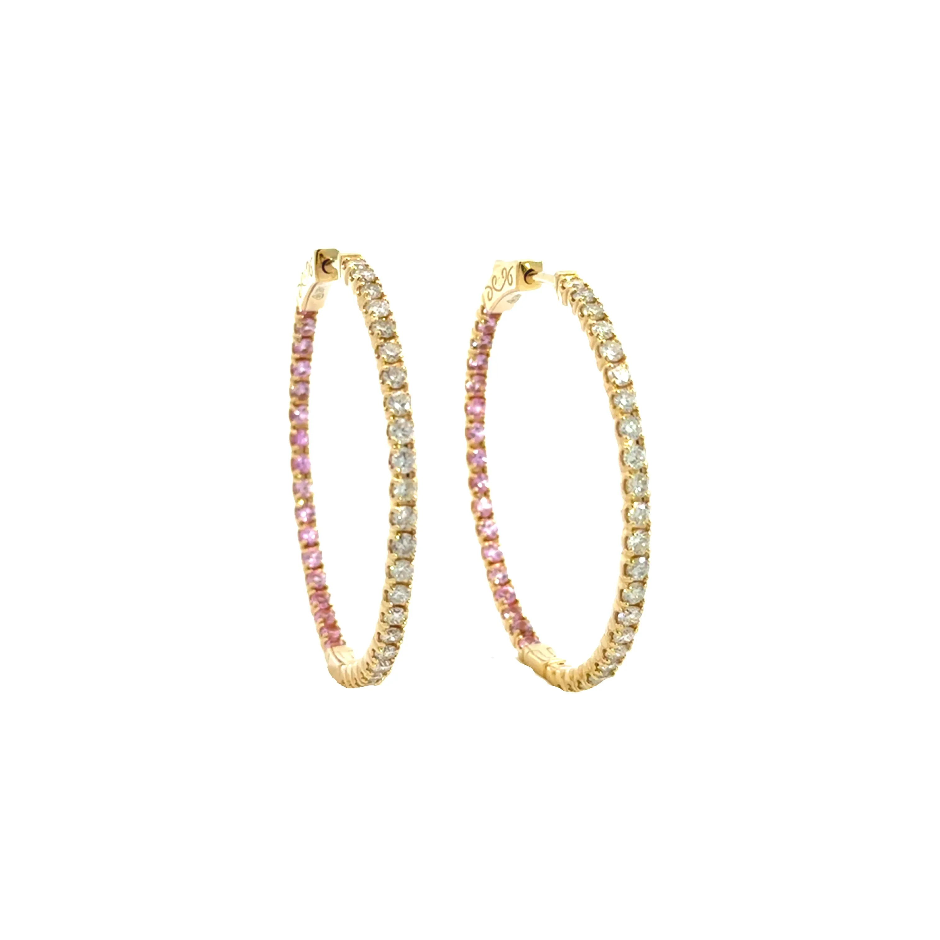 Diamond and Pink Sapphire Inside Out Hoops