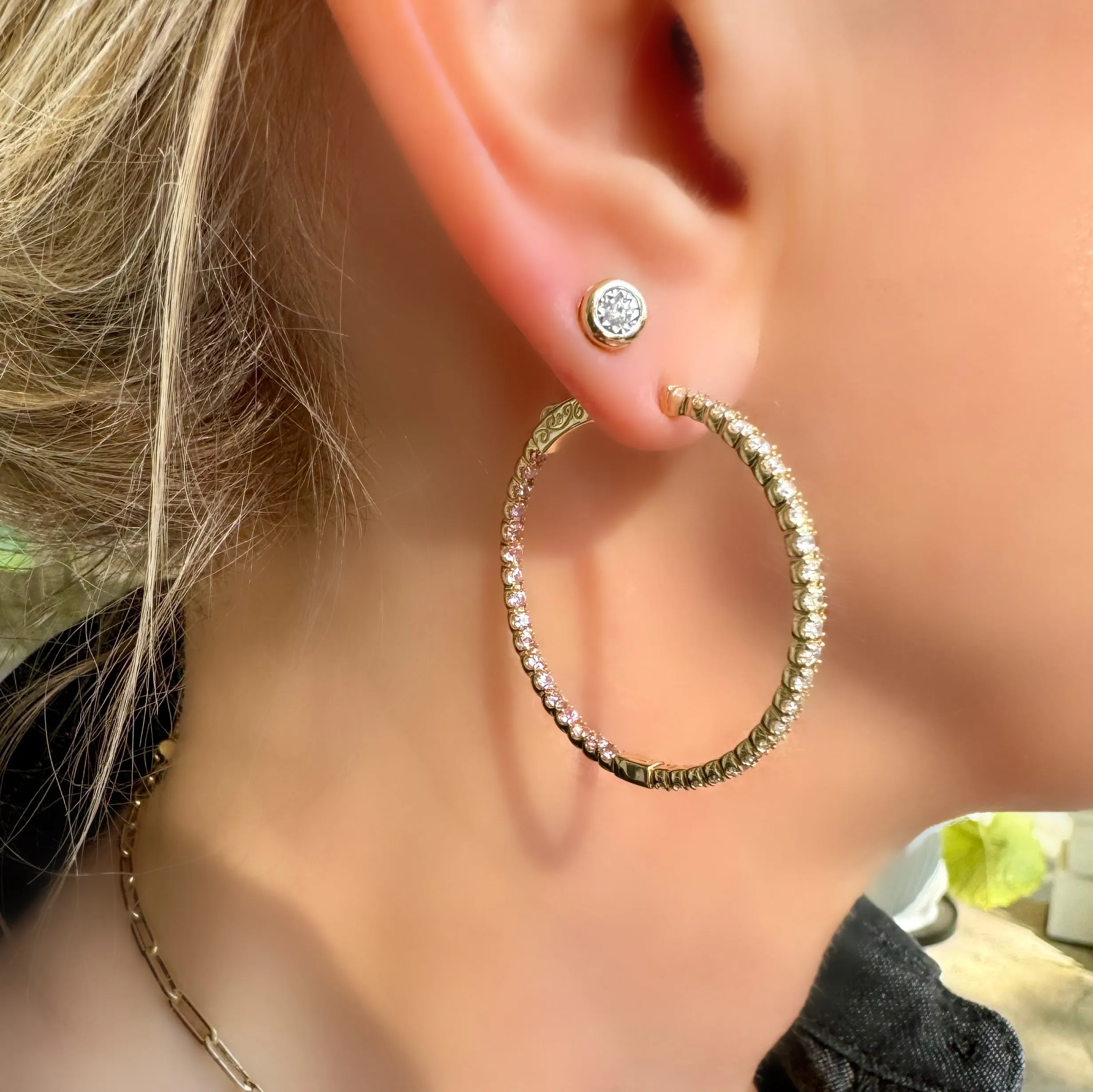 Diamond and Pink Sapphire Inside Out Hoops