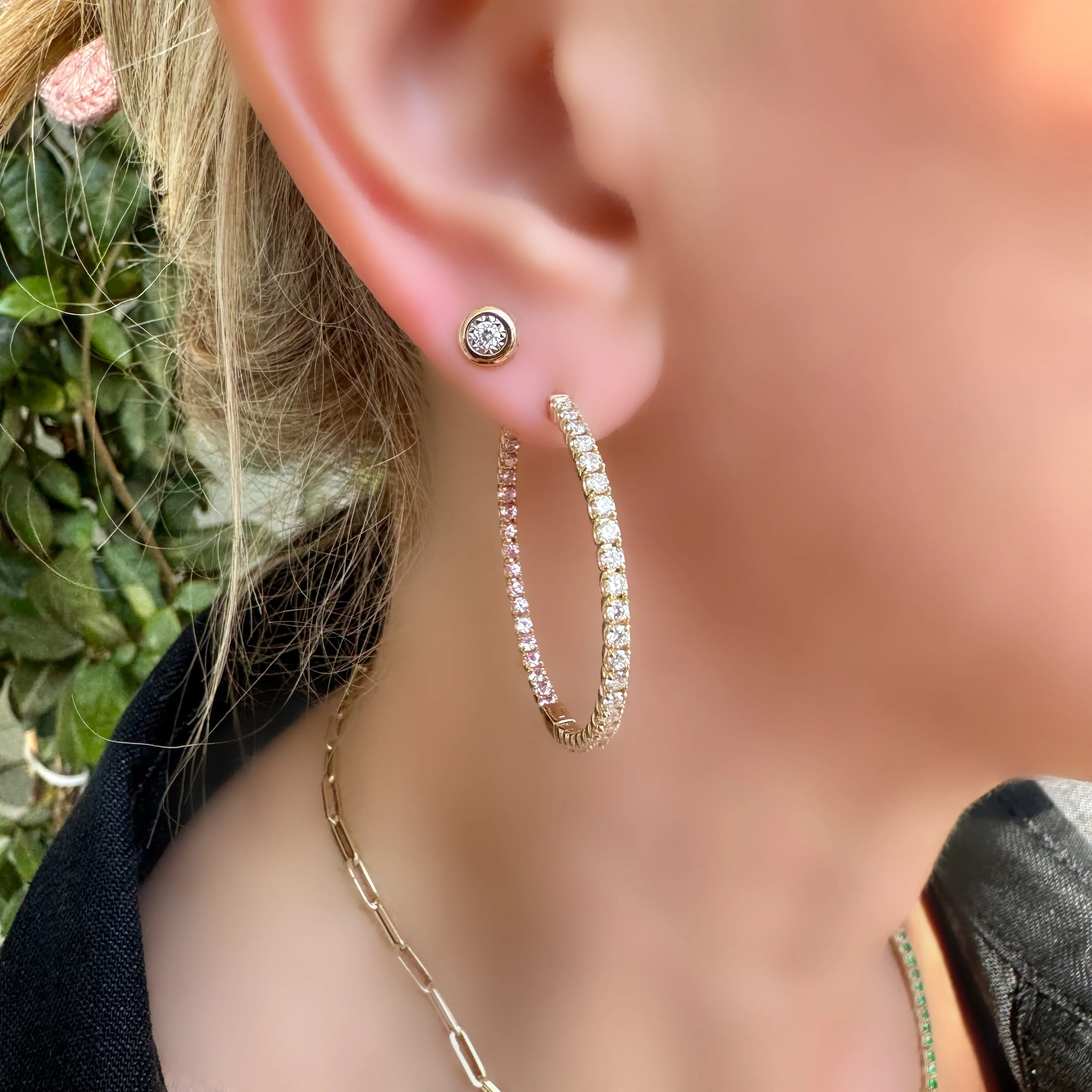 Diamond and Pink Sapphire Inside Out Hoops