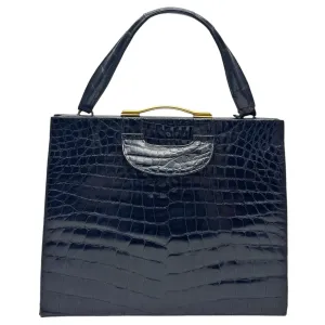 DOFAN OF FRANCE Vintage Croc Shiny Handle Bag - Black