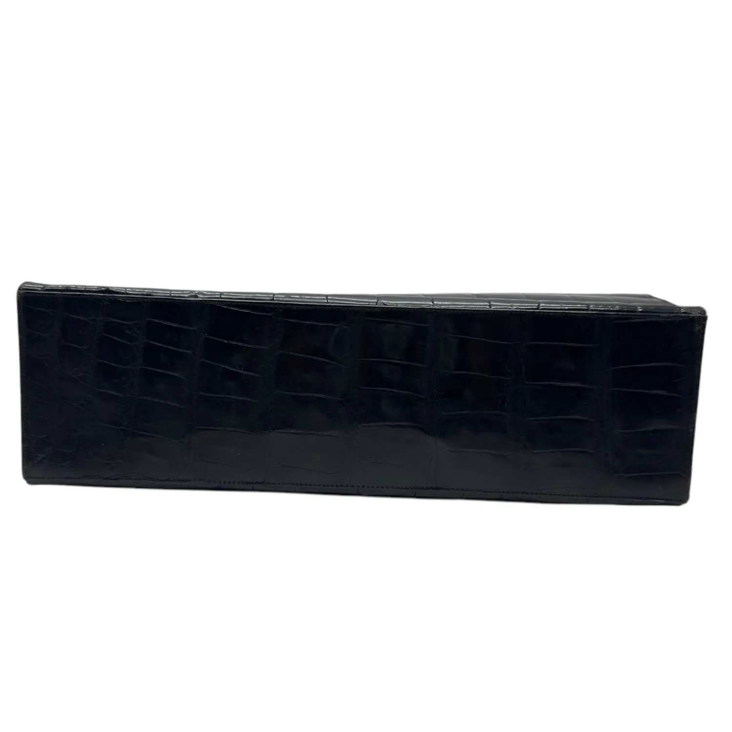 DOFAN OF FRANCE Vintage Croc Shiny Handle Bag - Black
