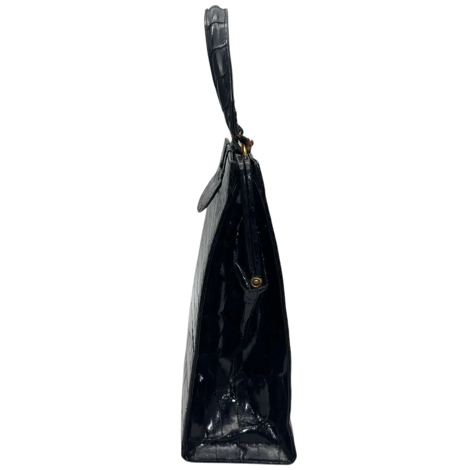 DOFAN OF FRANCE Vintage Croc Shiny Handle Bag - Black