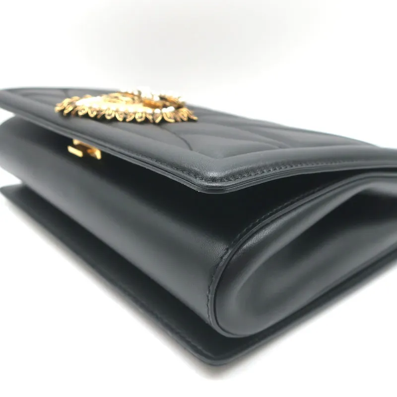 Dolce & Gabbana Devotion Large Shoulder Bag Black Quilted Leather Crossbody NEW