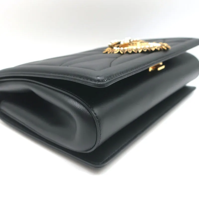 Dolce & Gabbana Devotion Large Shoulder Bag Black Quilted Leather Crossbody NEW