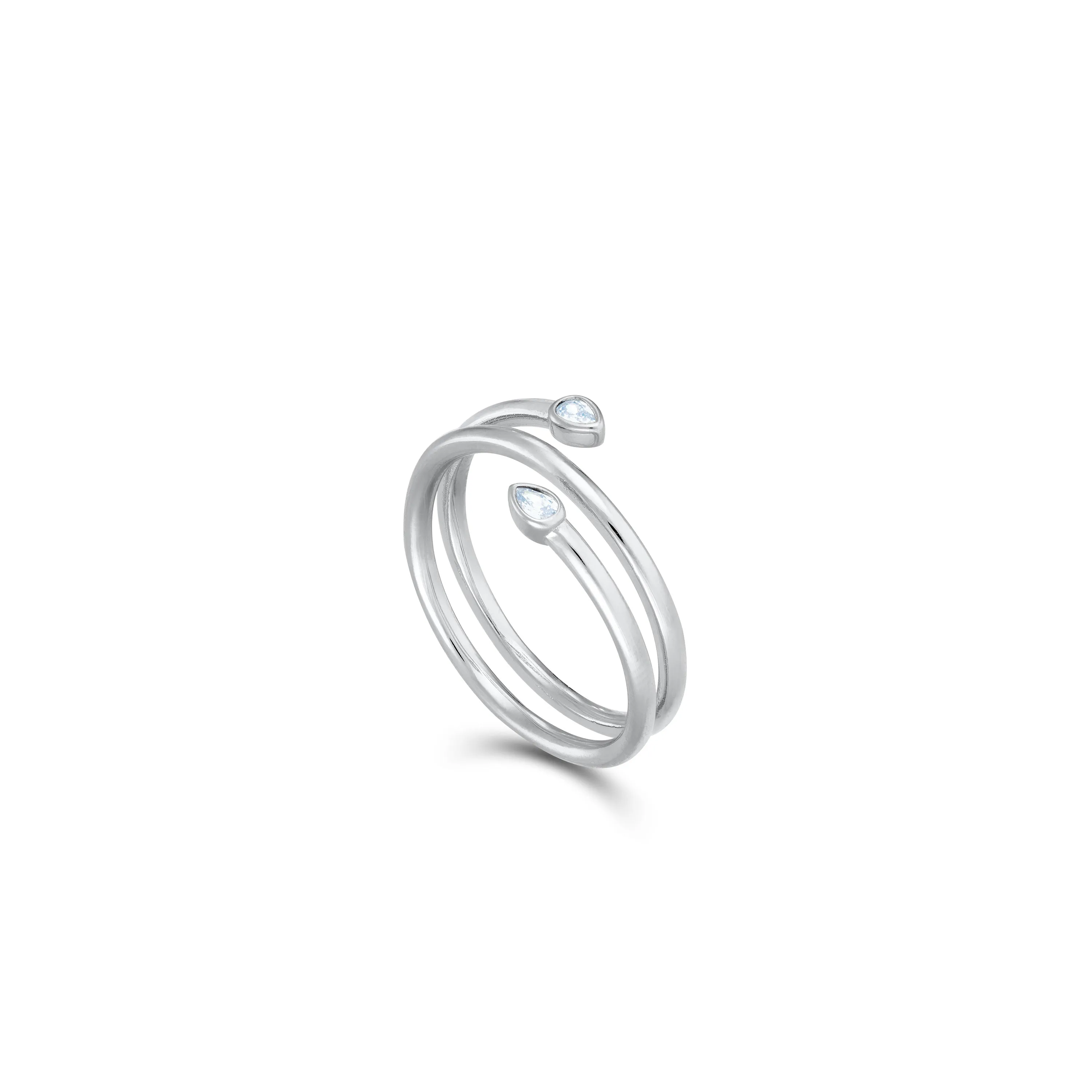 Double Teardrop Spiral Ring - Silver White
