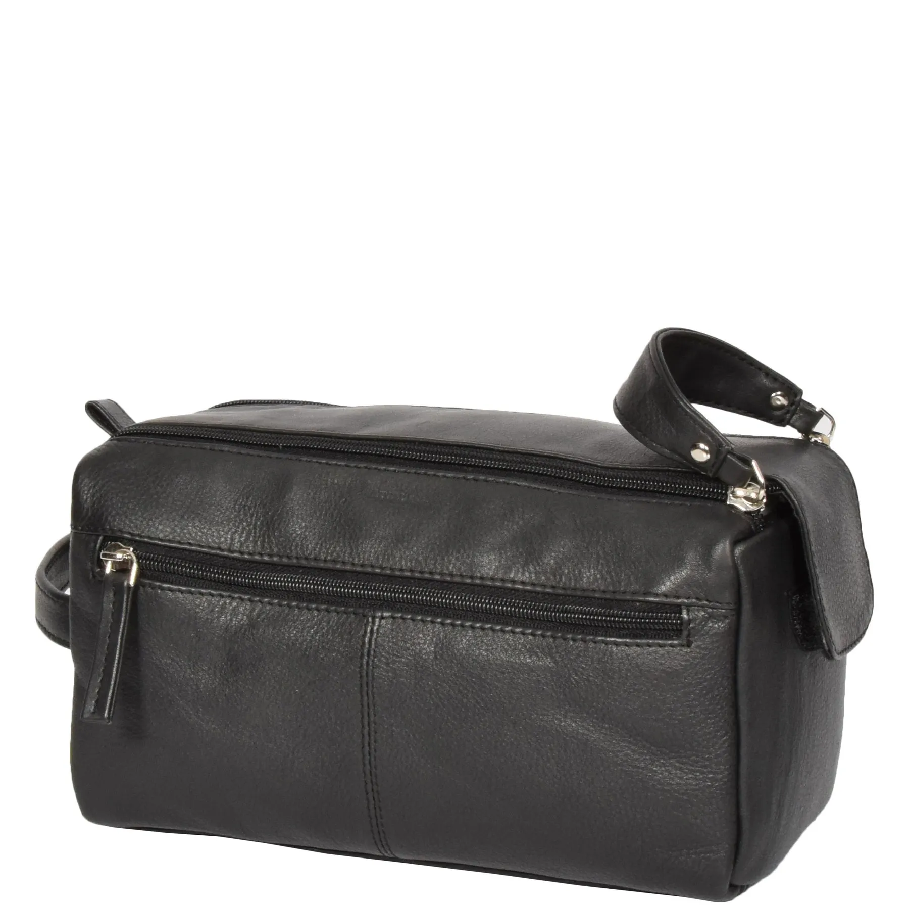 DR316 Genuine Soft Leather Black Travel Wash Bag