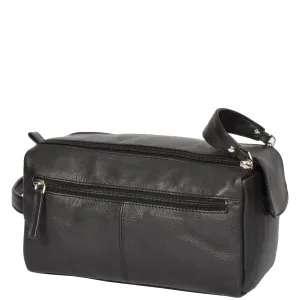 DR316 Genuine Soft Leather Black Travel Wash Bag