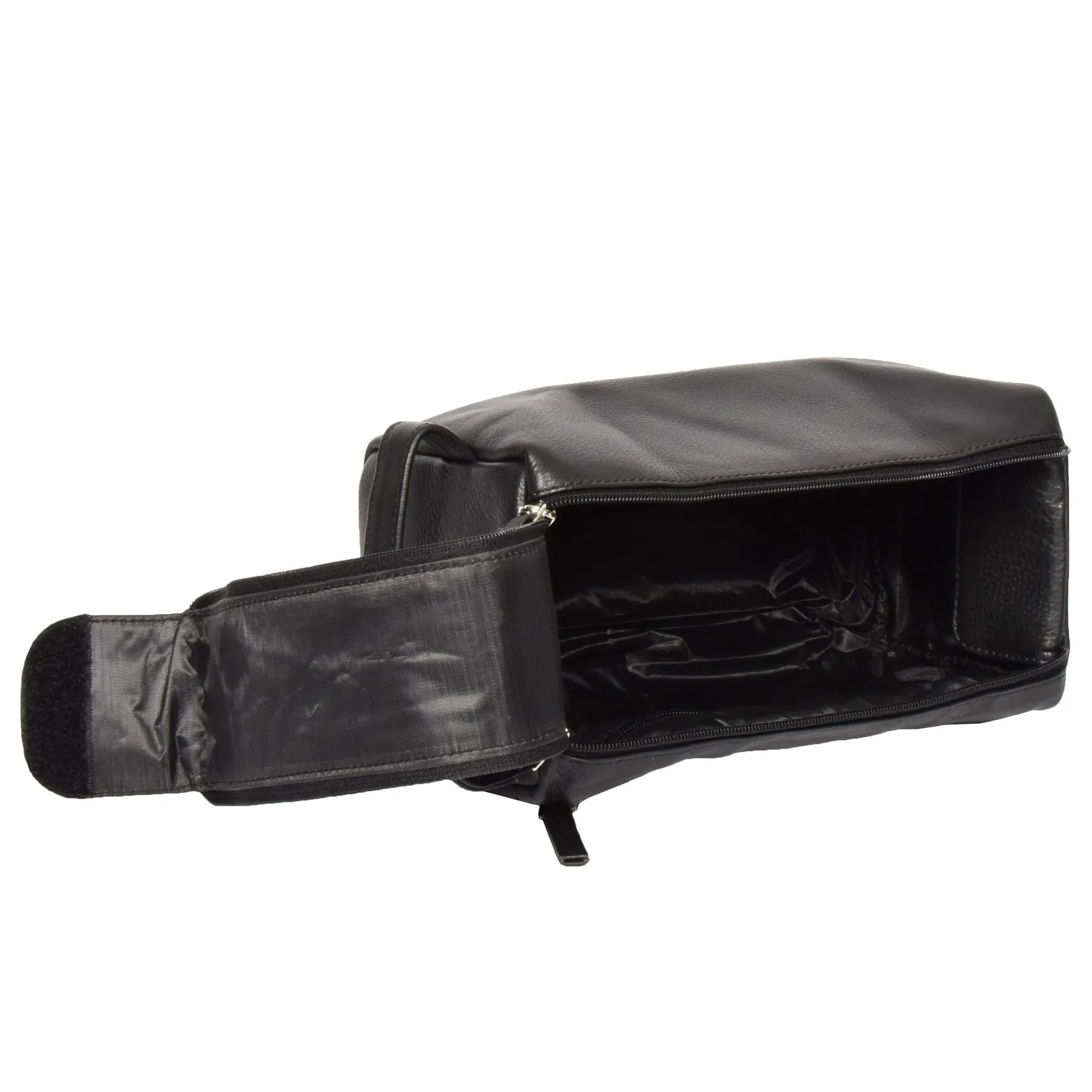 DR316 Genuine Soft Leather Black Travel Wash Bag