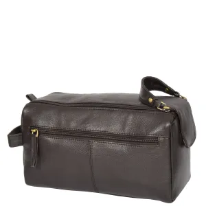 DR316 Genuine Soft Leather Brown Travel Wash Bag