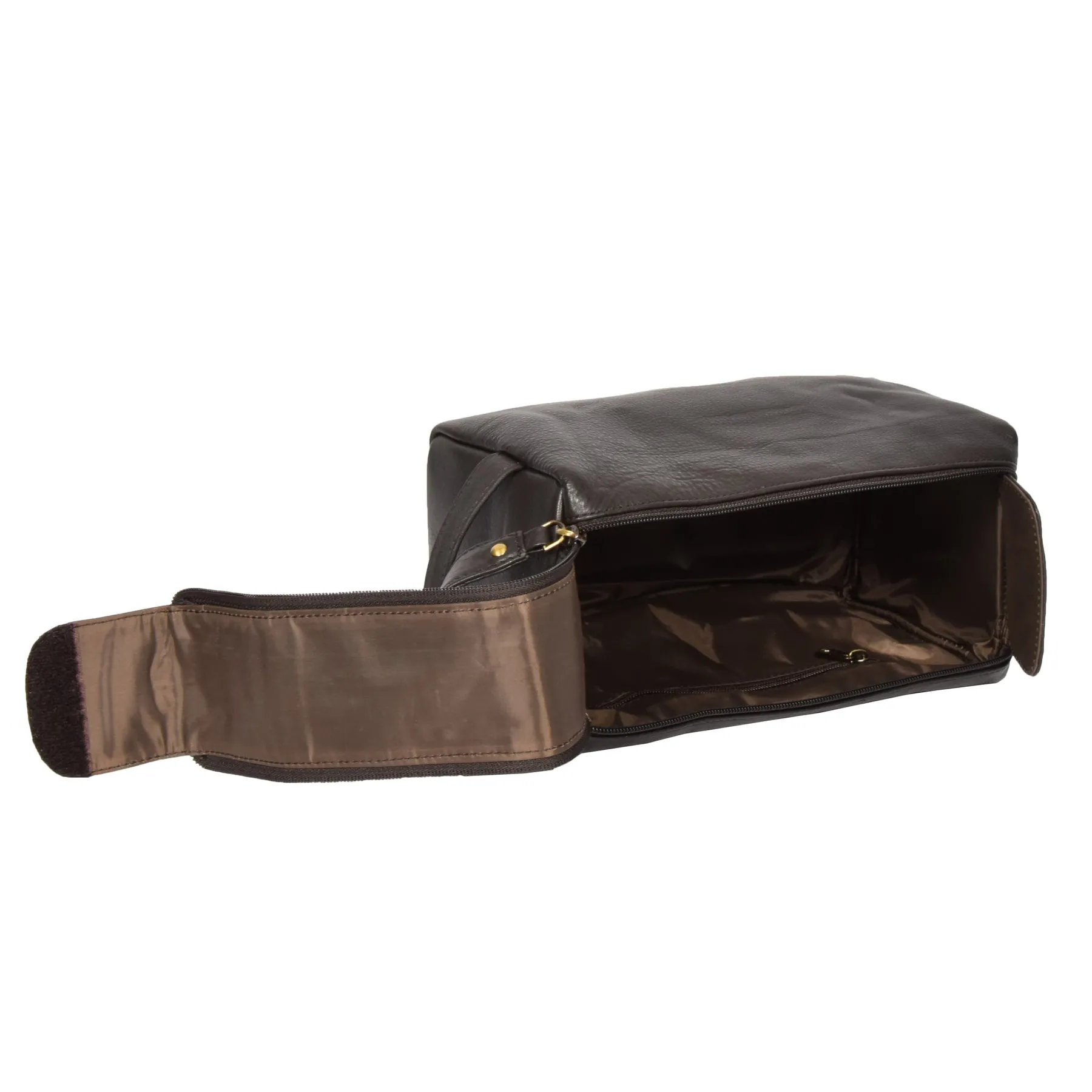 DR316 Genuine Soft Leather Brown Travel Wash Bag