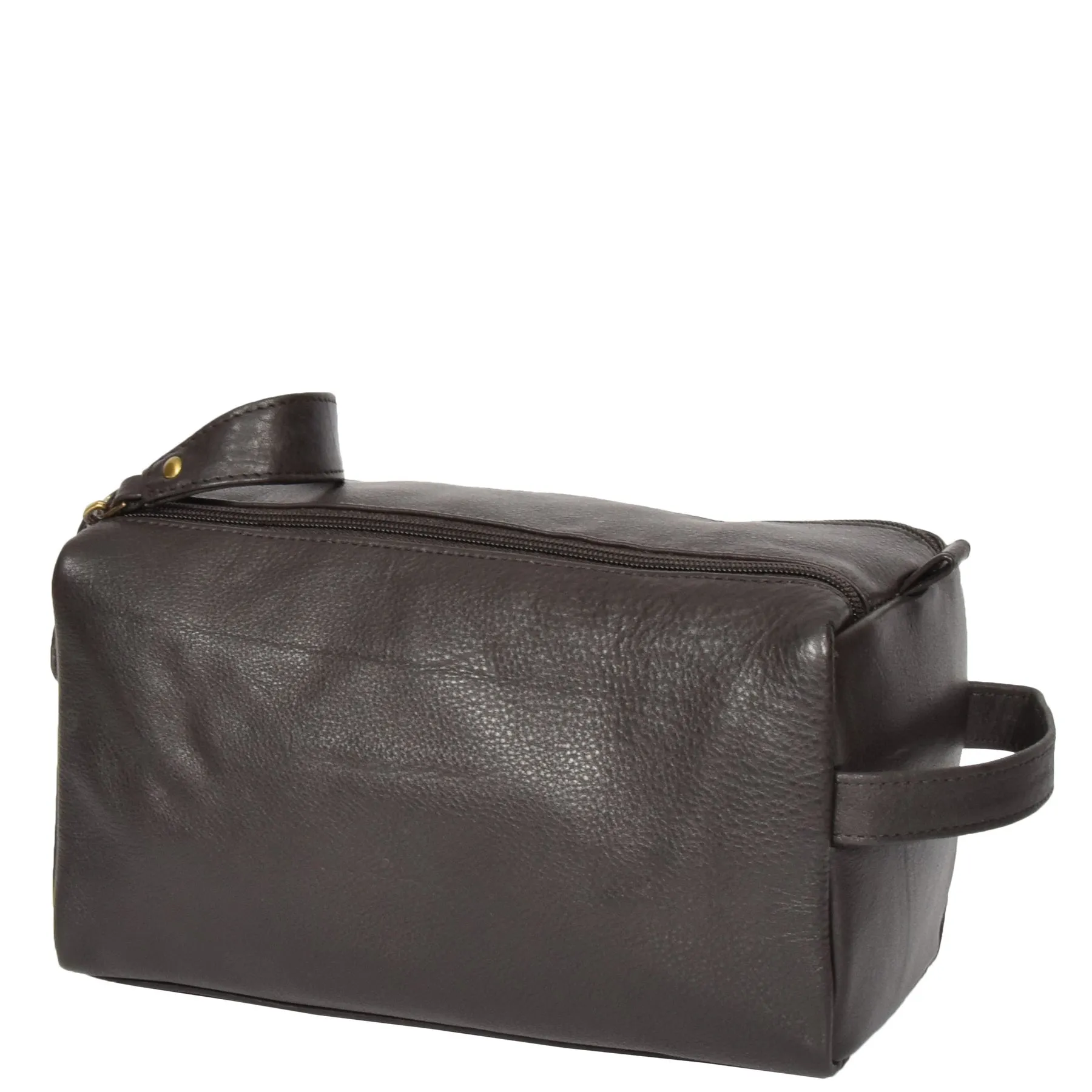 DR316 Genuine Soft Leather Brown Travel Wash Bag