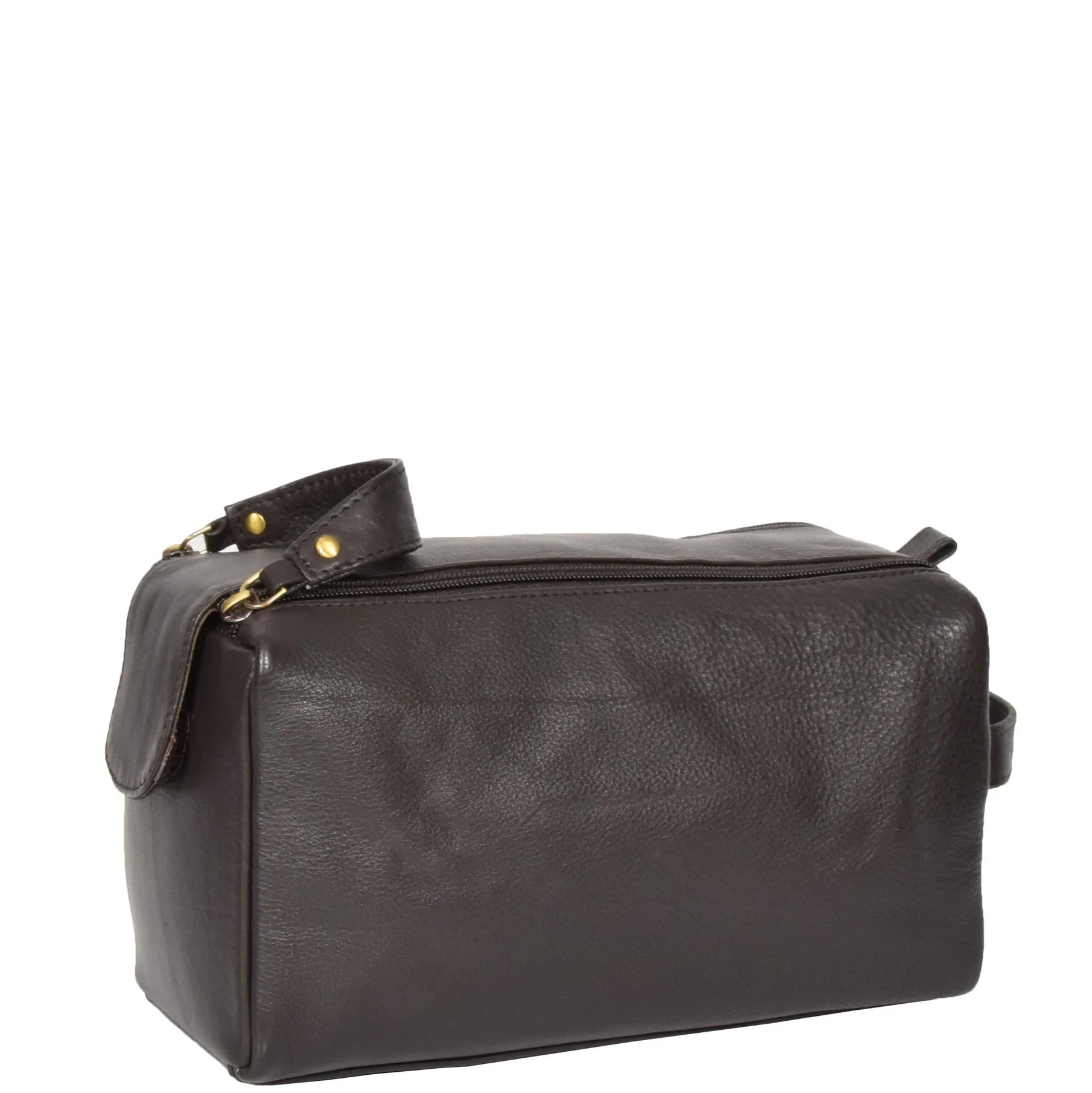 DR316 Genuine Soft Leather Brown Travel Wash Bag