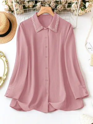DUARTE Plus Size Women's Pearl Decorated Shirt
