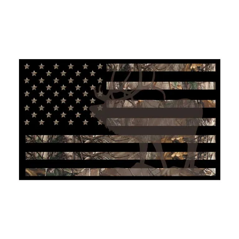 Elk Hunter Silhouette Camo Flag Graphic Decal