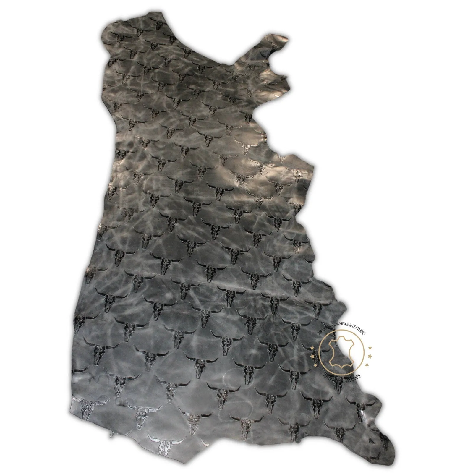 Embossed LEATHER Sheets, Charcoal Black Pull Up Longhorn Embossed | 12"x12", 12"x18", 12"x24" Precuts Sheets for Crafts
