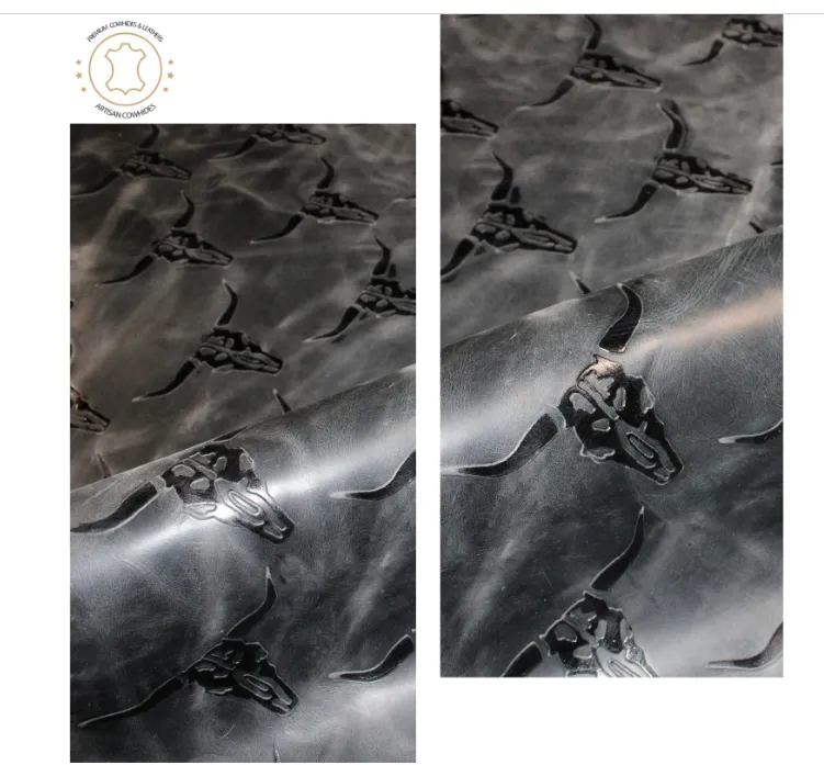 Embossed LEATHER Sheets, Charcoal Black Pull Up Longhorn Embossed | 12"x12", 12"x18", 12"x24" Precuts Sheets for Crafts