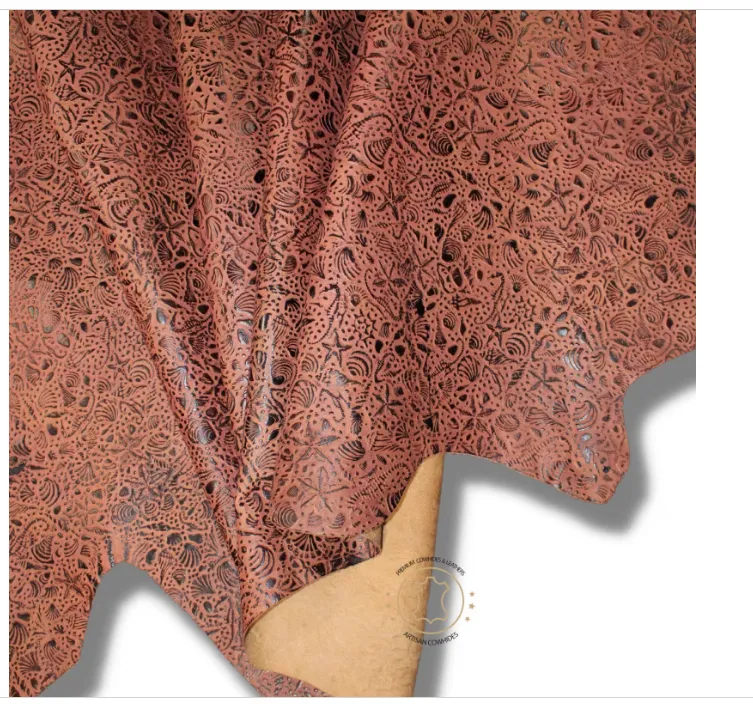 Embossed LEATHER Sheets, Sea Life Embossed Leather Tan Brown | 12"x12", 12"x18", 12"x24" Precuts Sheets for Crafts - Seahorses, star, shell