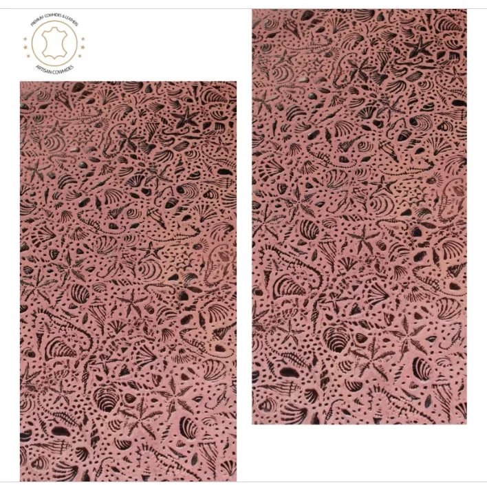 Embossed LEATHER Sheets, Sea Life Embossed Leather Tan Brown | 12"x12", 12"x18", 12"x24" Precuts Sheets for Crafts - Seahorses, star, shell