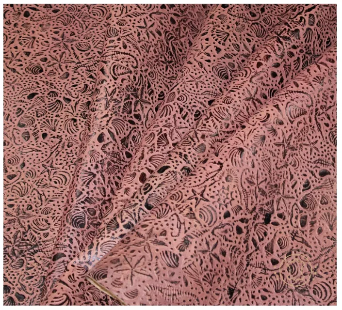 Embossed LEATHER Sheets, Sea Life Embossed Leather Tan Brown | 12"x12", 12"x18", 12"x24" Precuts Sheets for Crafts - Seahorses, star, shell