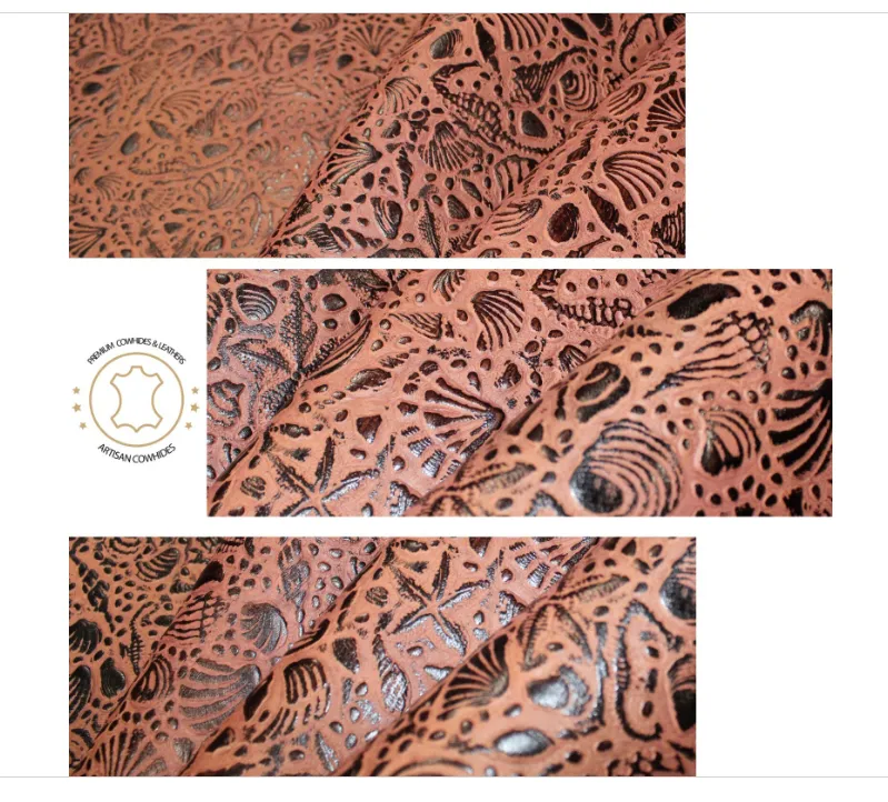 Embossed LEATHER Sheets, Sea Life Embossed Leather Tan Brown | 12"x12", 12"x18", 12"x24" Precuts Sheets for Crafts - Seahorses, star, shell