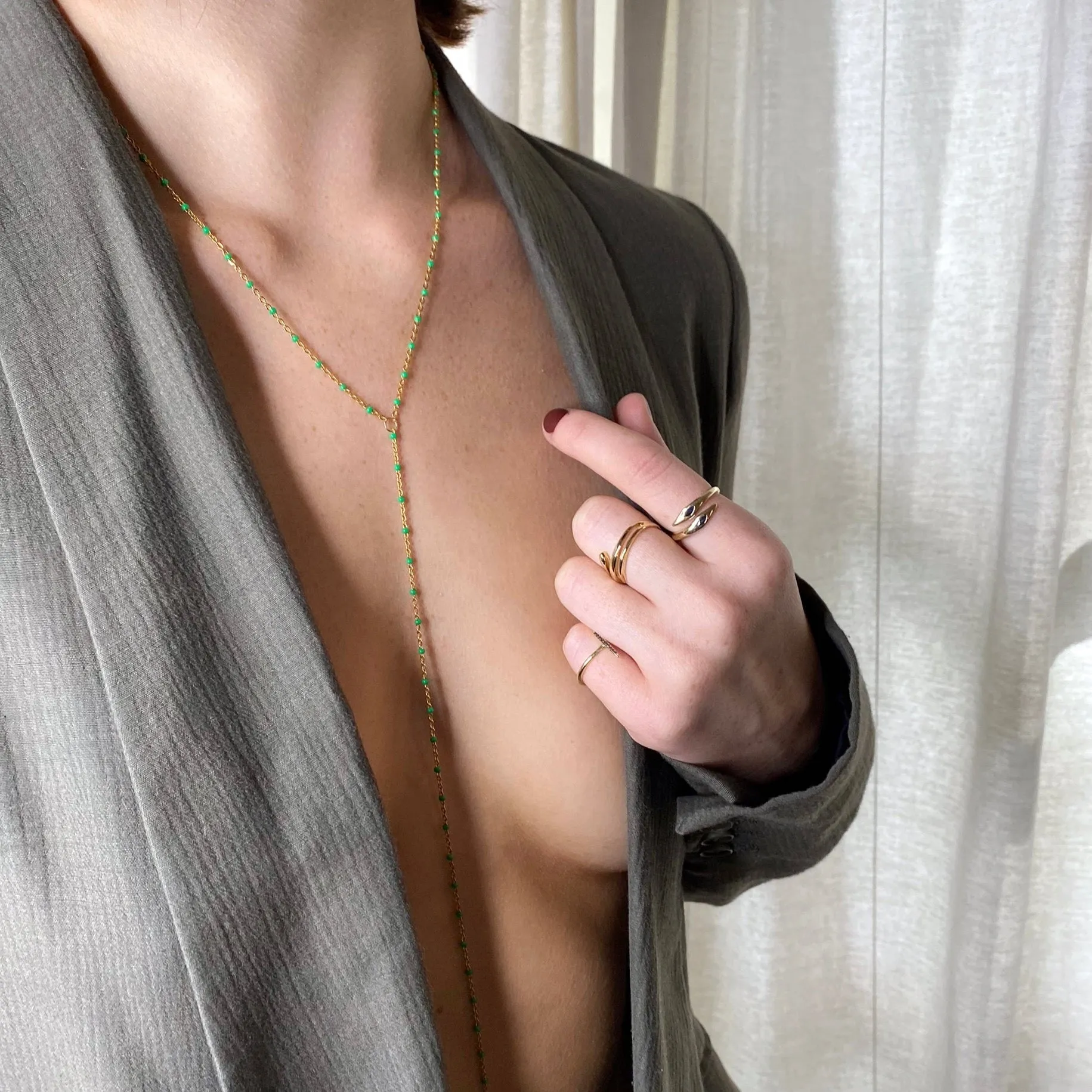 Emerald Enamel Lariat - 14K Gold Filled