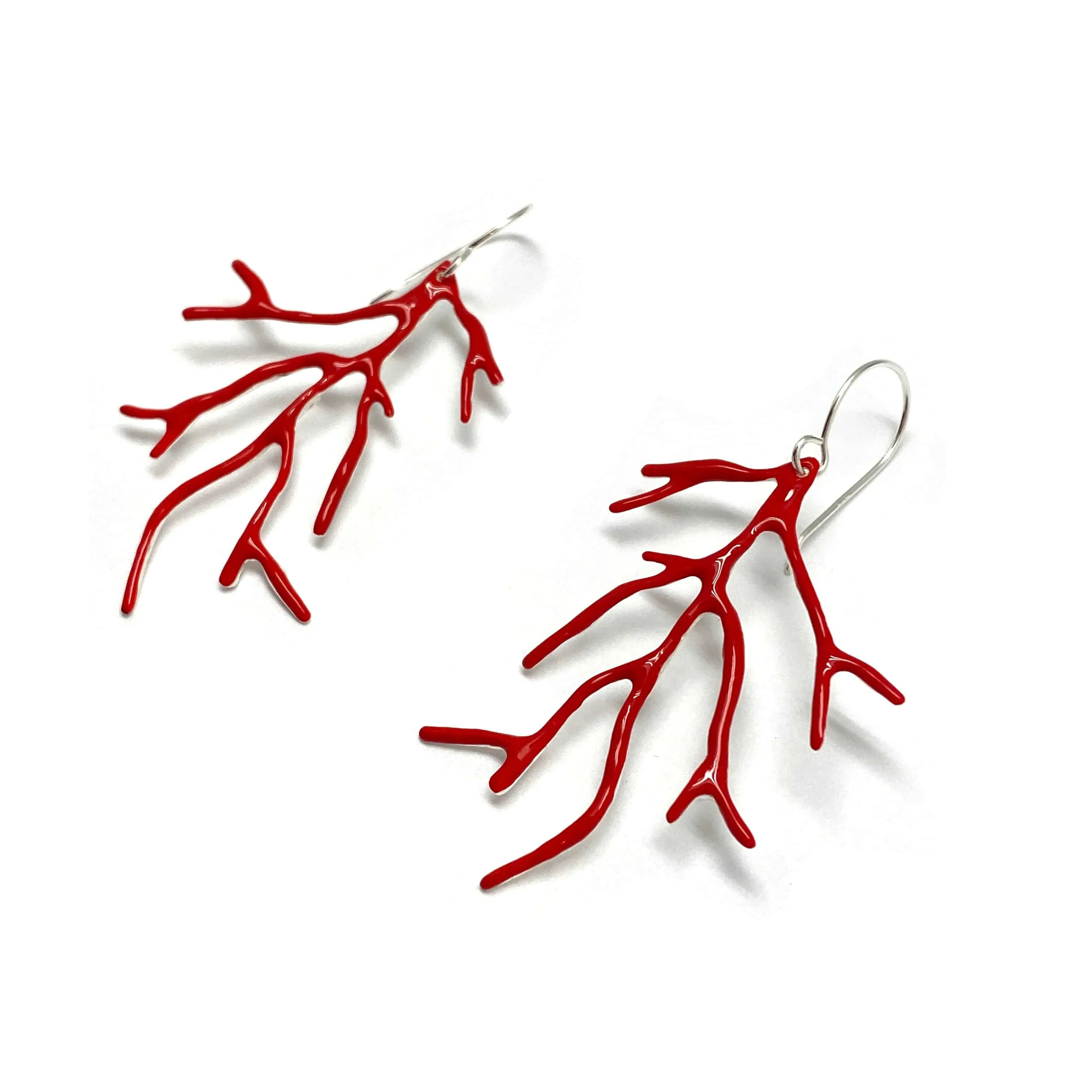 Enamel Coral Earrings - Red