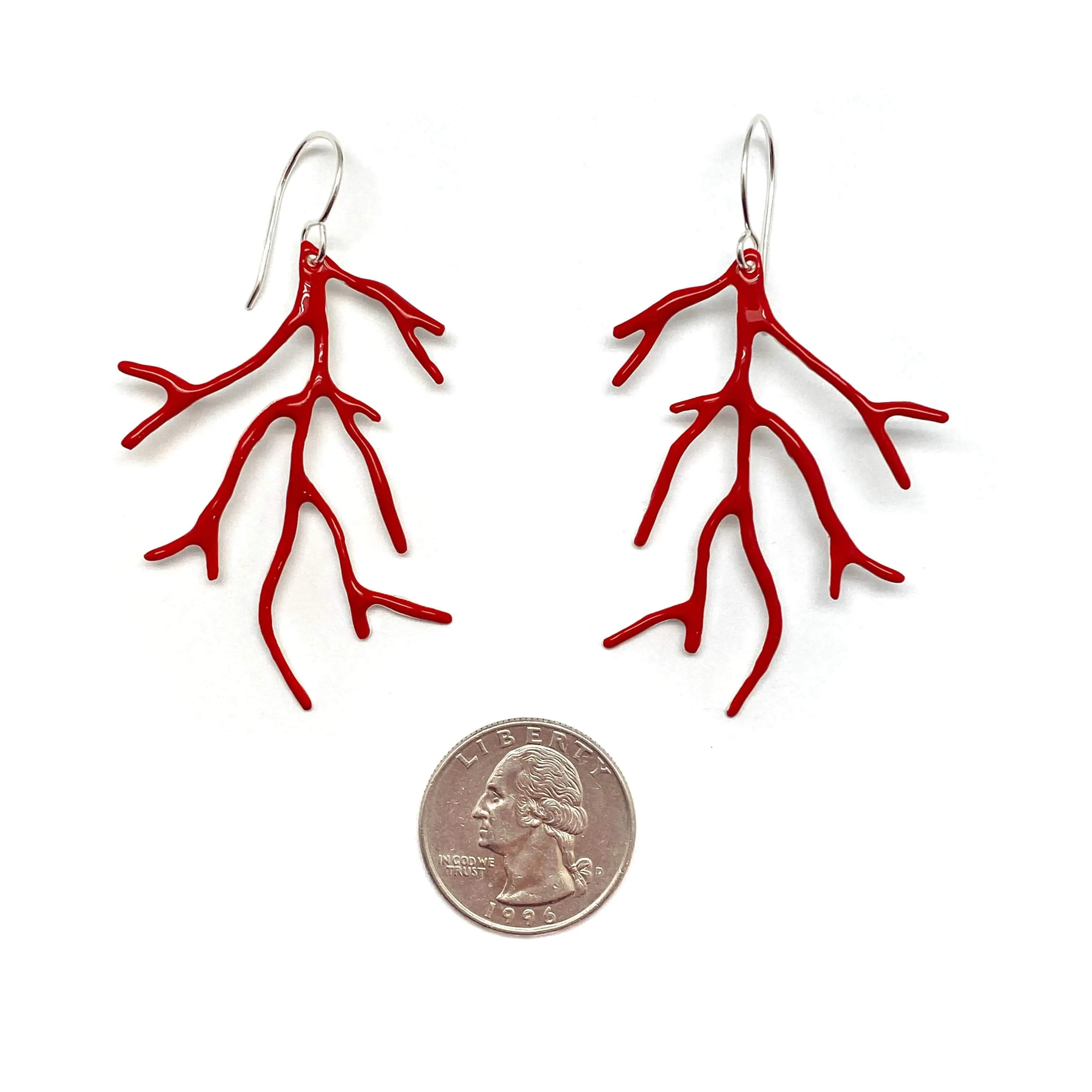 Enamel Coral Earrings - Red