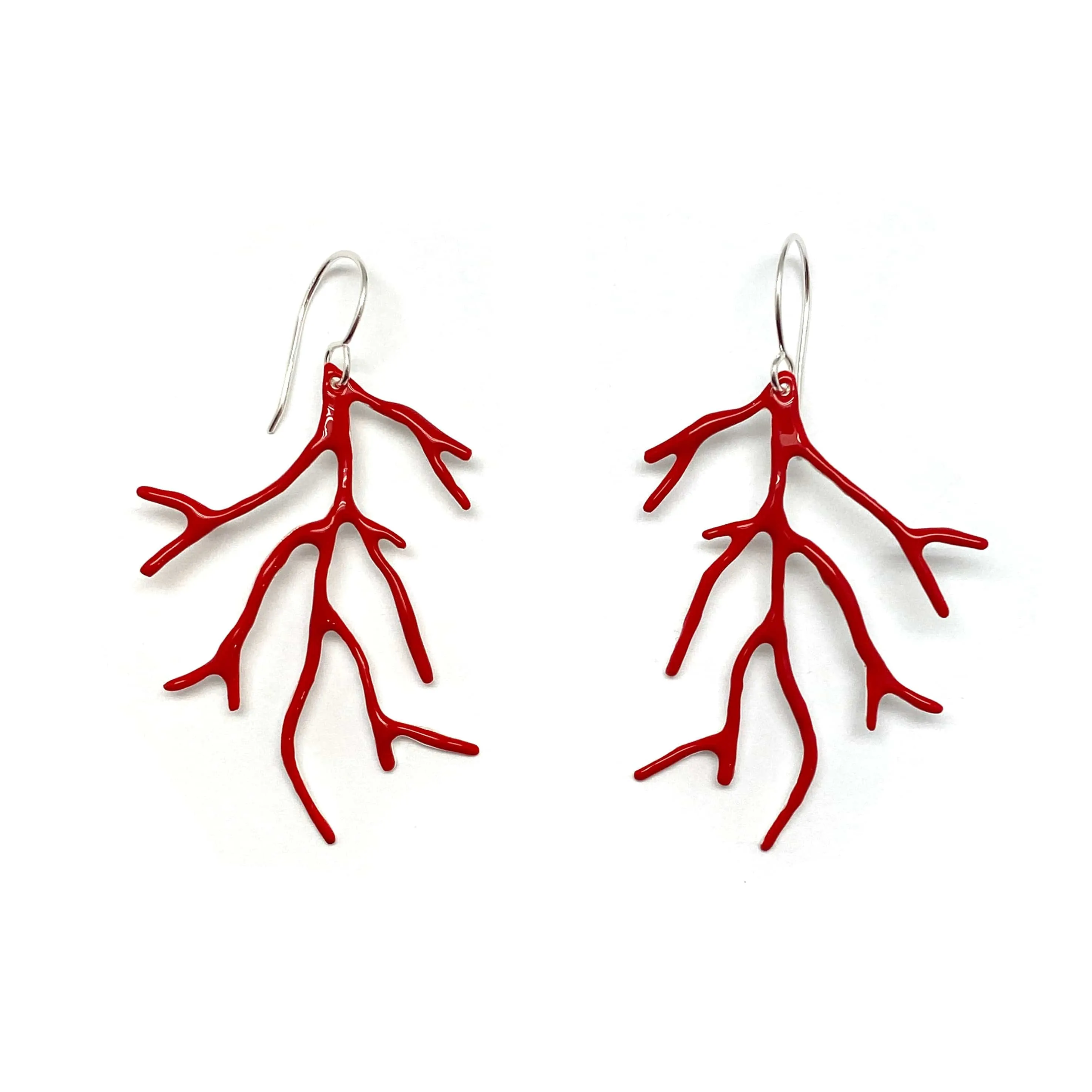 Enamel Coral Earrings - Red
