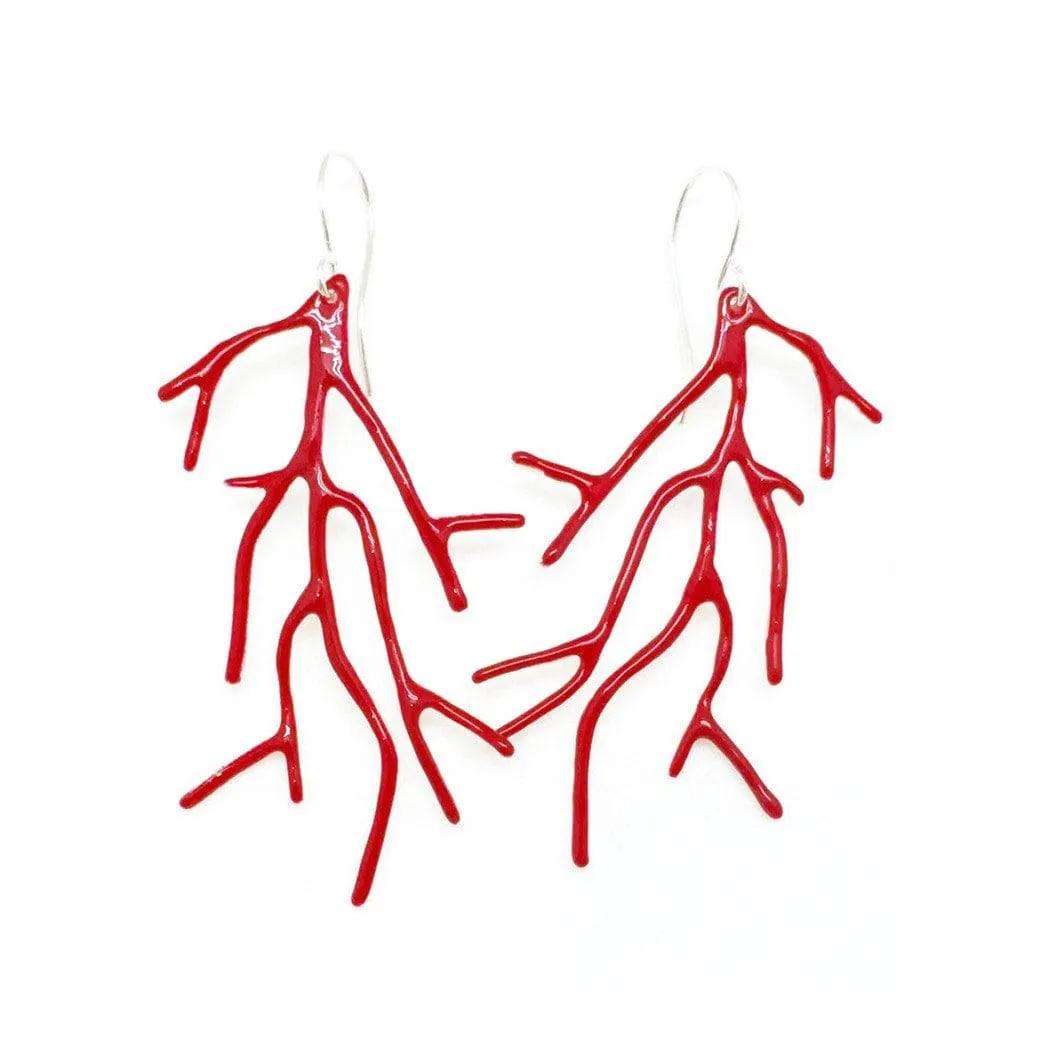 Enamel Coral Earrings - Red