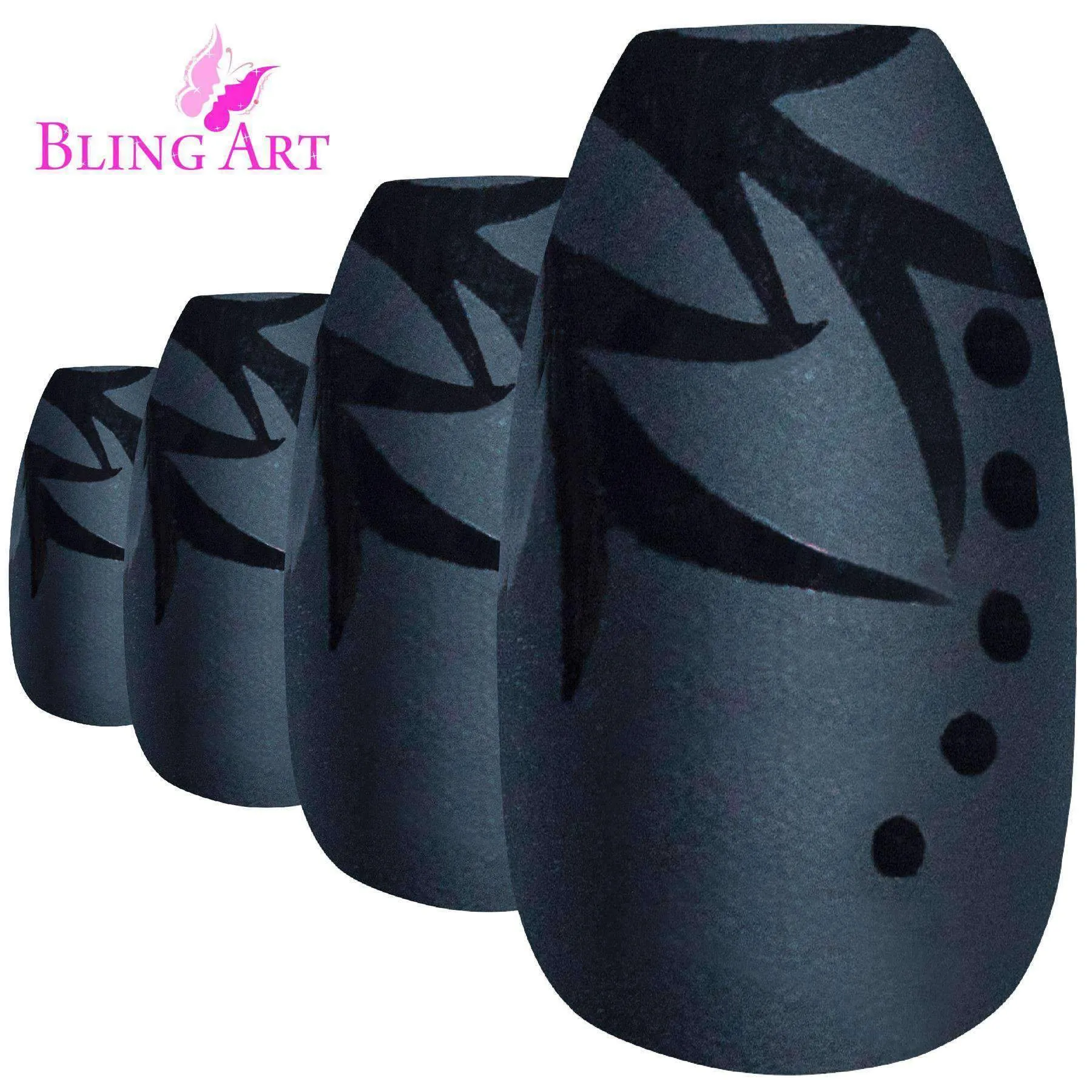 False Nails by Bling Art Black Leaf Matte