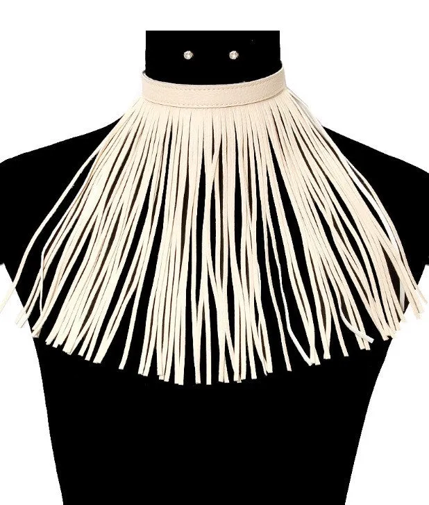 FAUX LEATHER FRINGE CHOKER