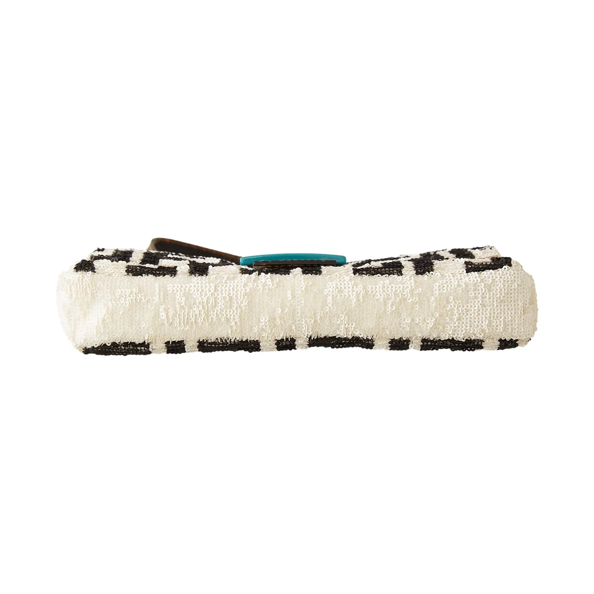 Fendi Black & White Logo Sequin Baguette