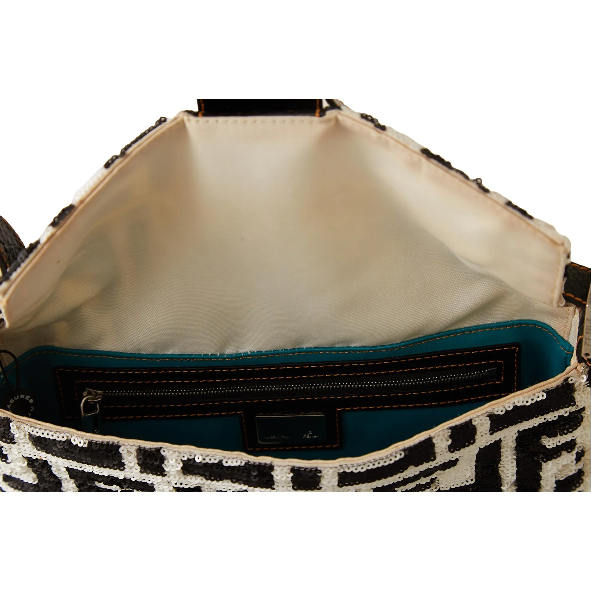 Fendi Black & White Logo Sequin Baguette