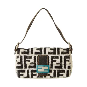 Fendi Black & White Logo Sequin Baguette
