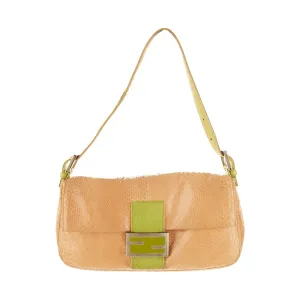 Fendi Peach Snakeskin Baguette