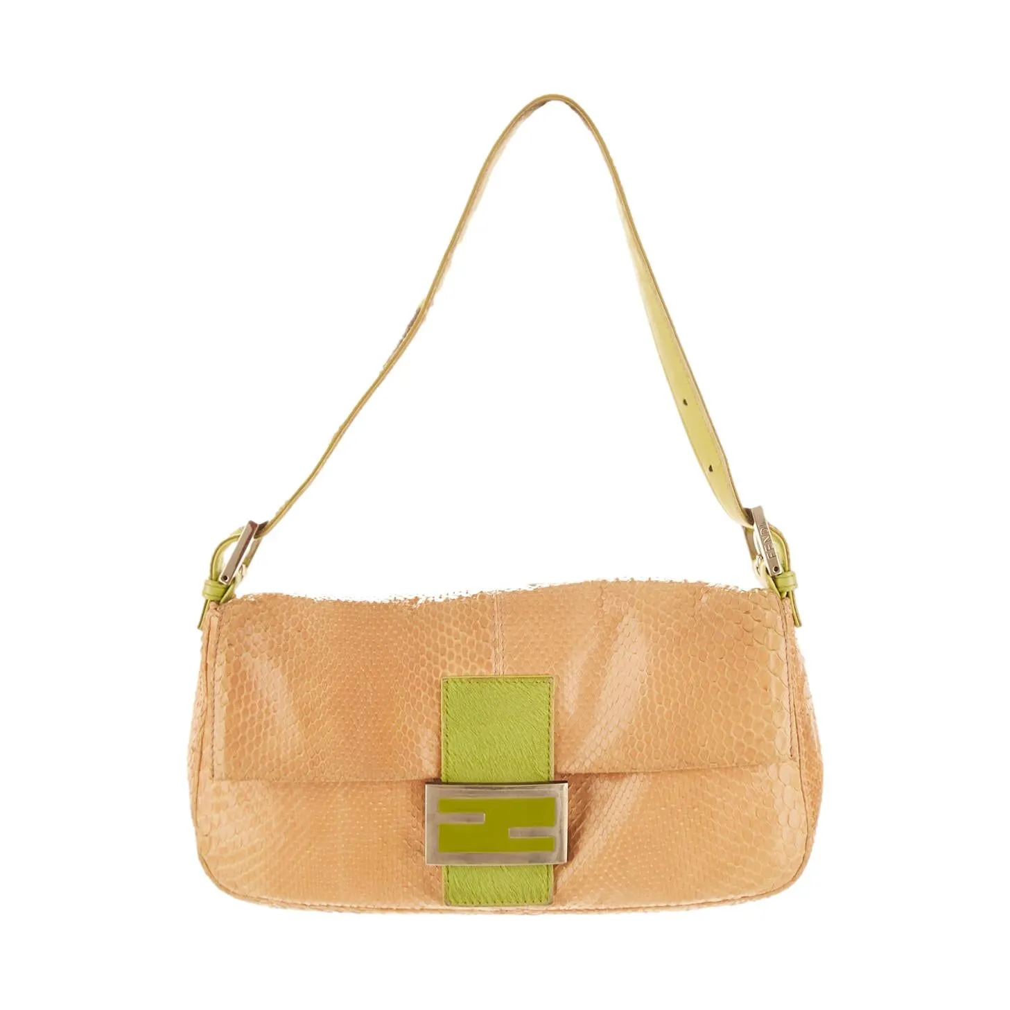 Fendi Peach Snakeskin Baguette