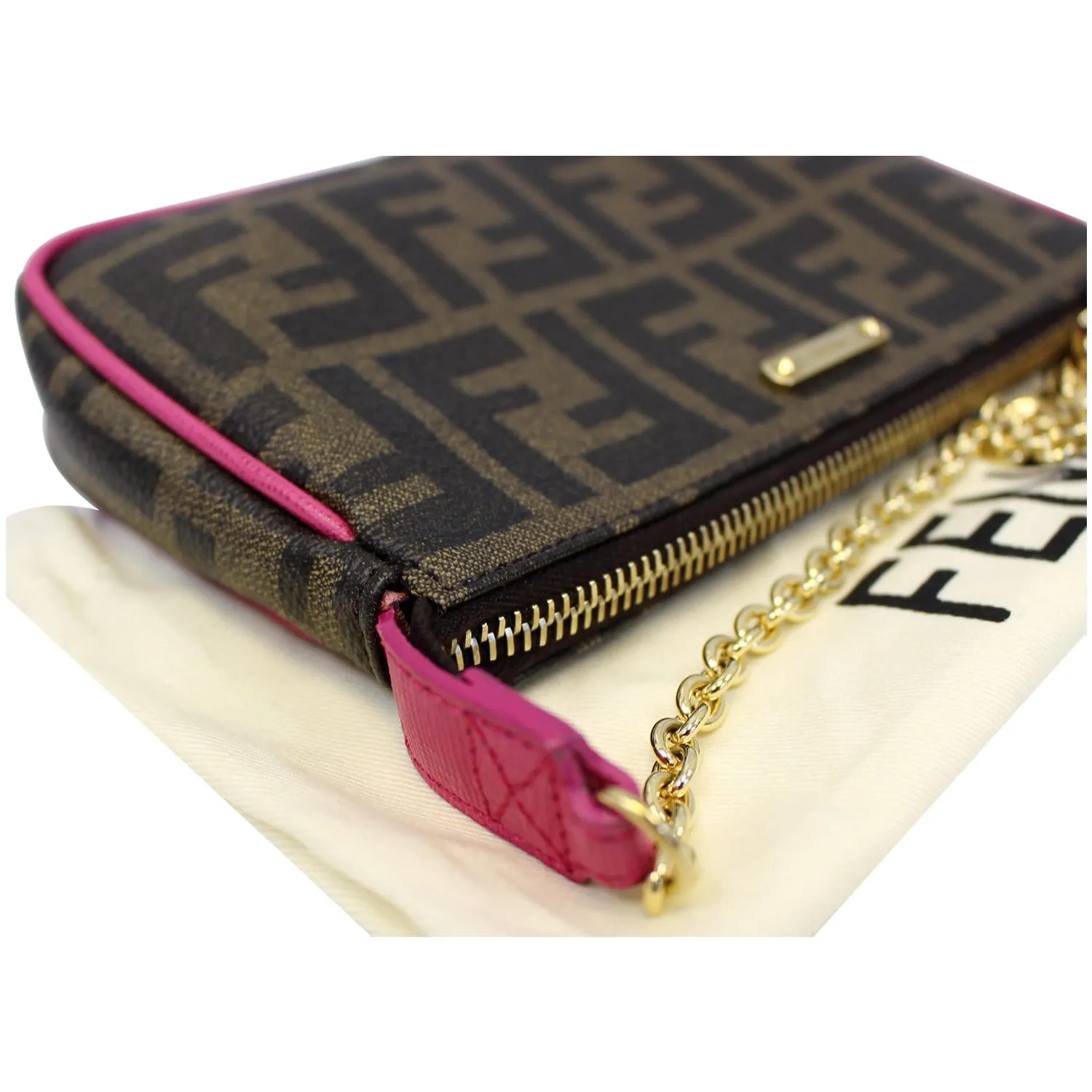 FENDI Spalmati Zucca Pochette Pouch Fuchsia