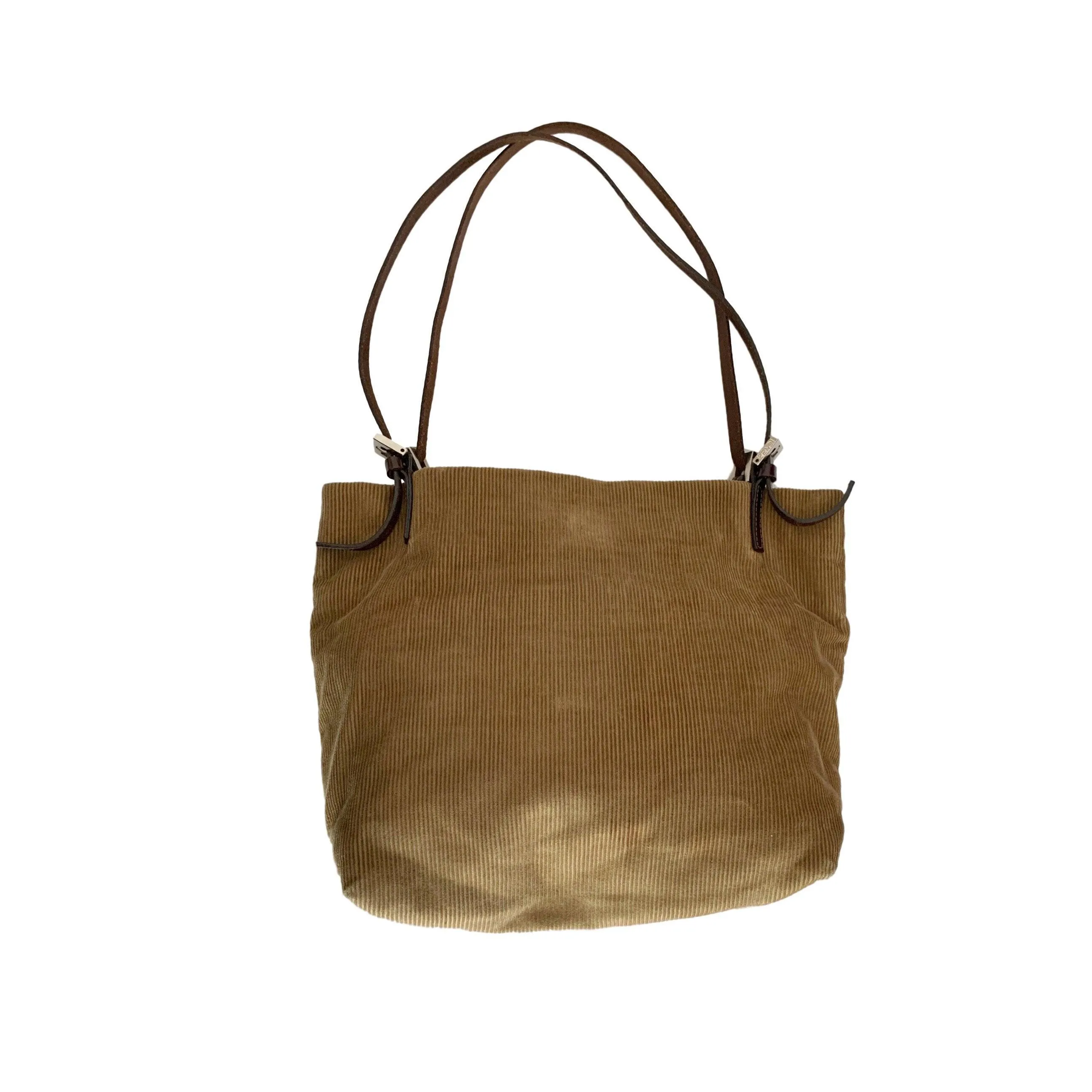 Fendi Tan Corduroy Logo Shoulder Bag