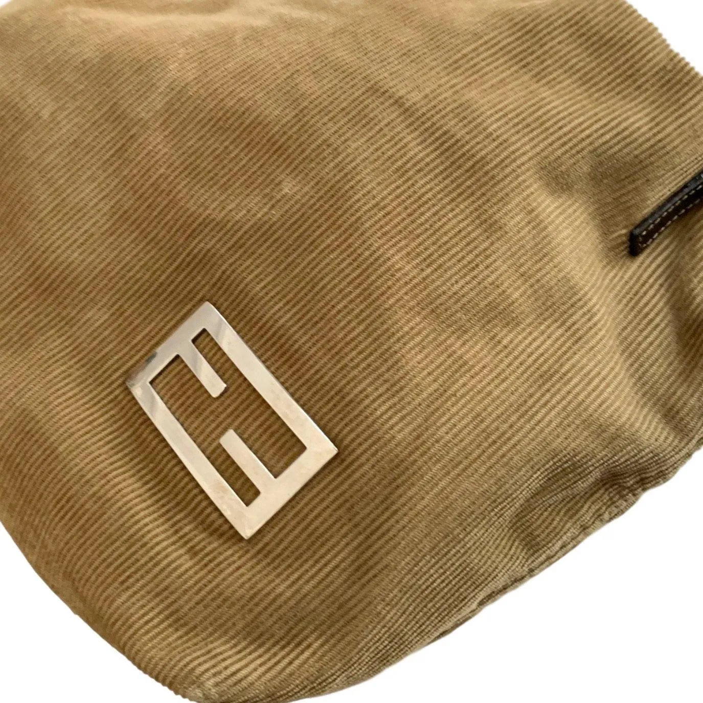 Fendi Tan Corduroy Logo Shoulder Bag
