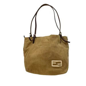 Fendi Tan Corduroy Logo Shoulder Bag