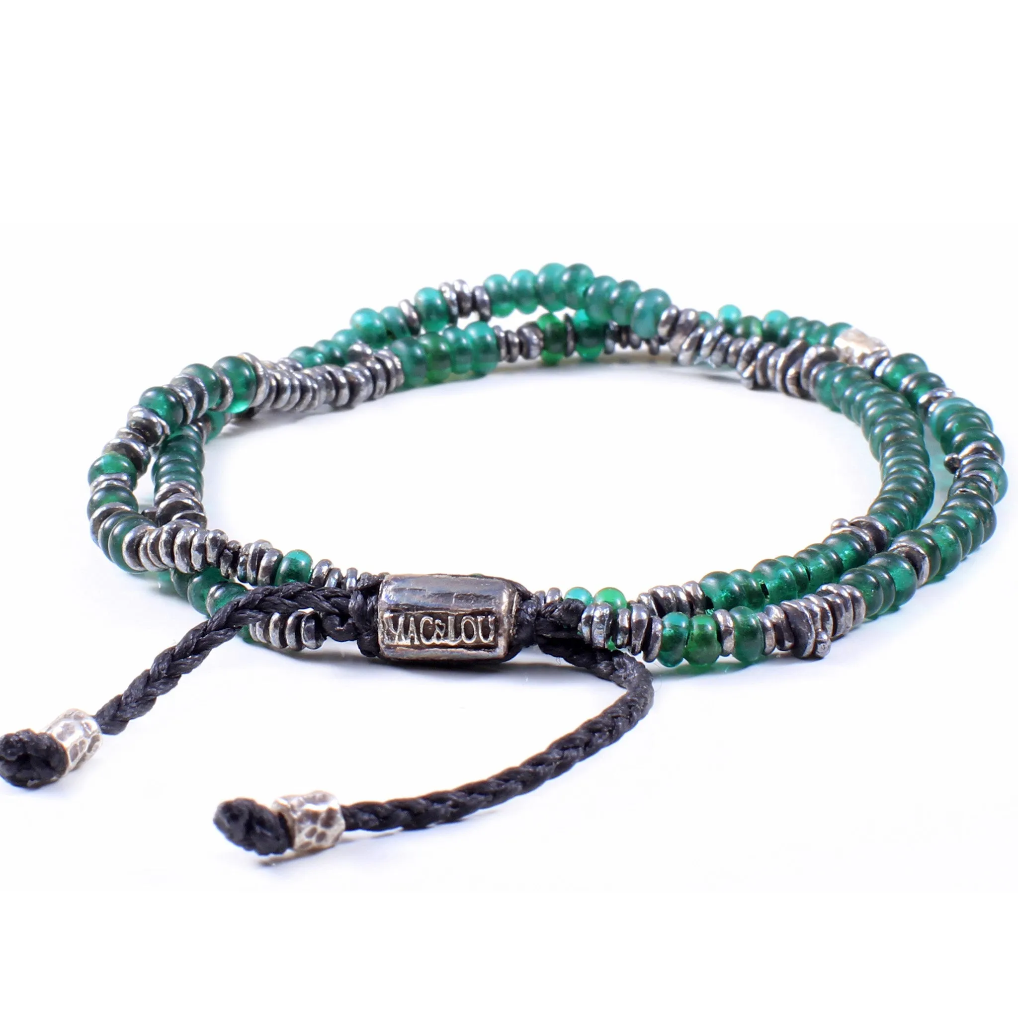 Fine Silver & Natural Glass 2-Layer Stalked Bracelet