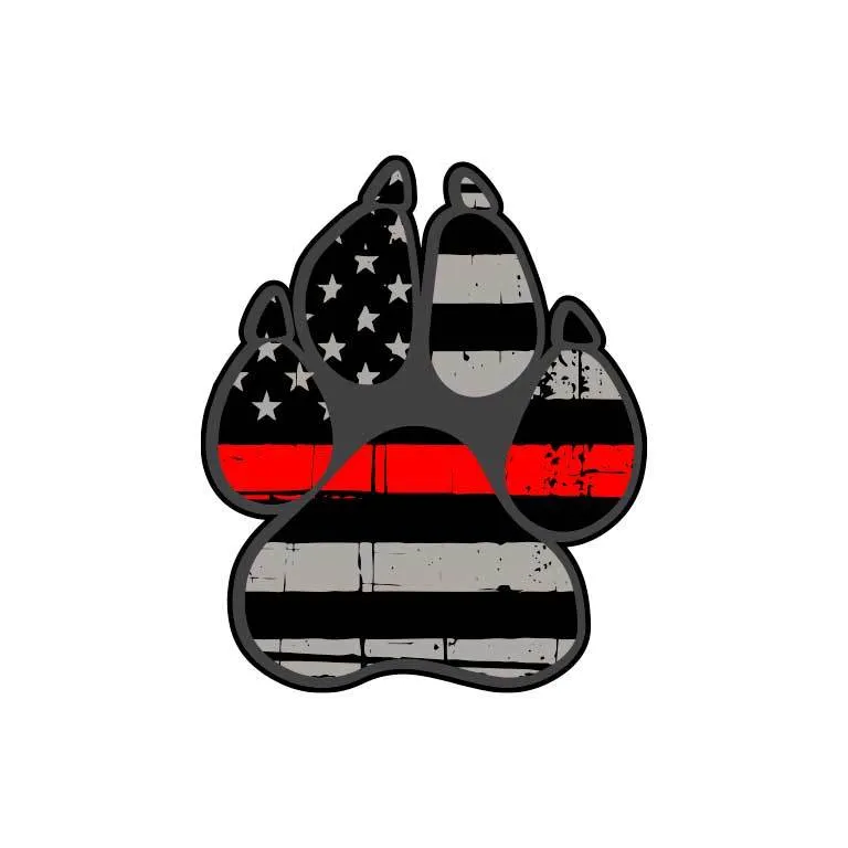 Fire Thin Red Line Flag of K-9 Paw Graphic Decal