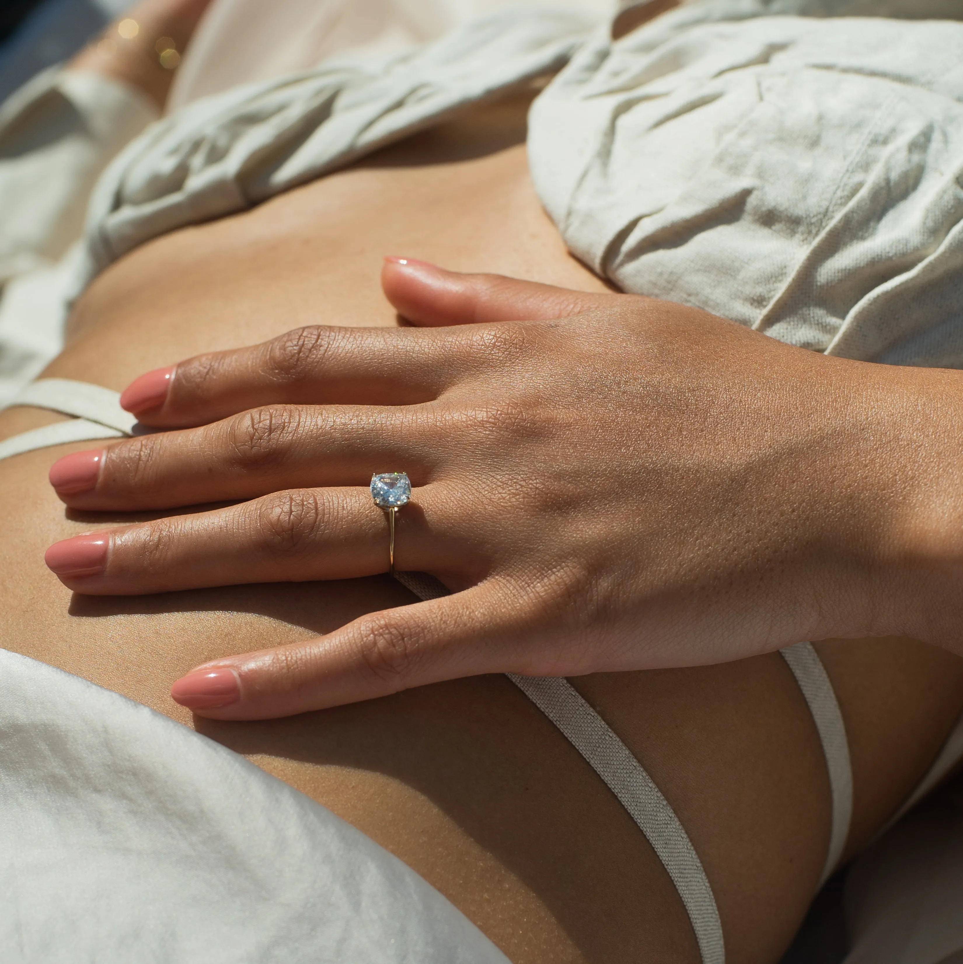 Floating Cushion Engagement Ring