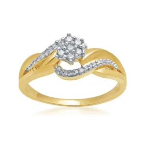 Flower Ring with 0.15ct of Diamonds in 9ct Yellow Gold