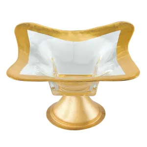 Footed Gold Leaf Square Bowl 8 in
