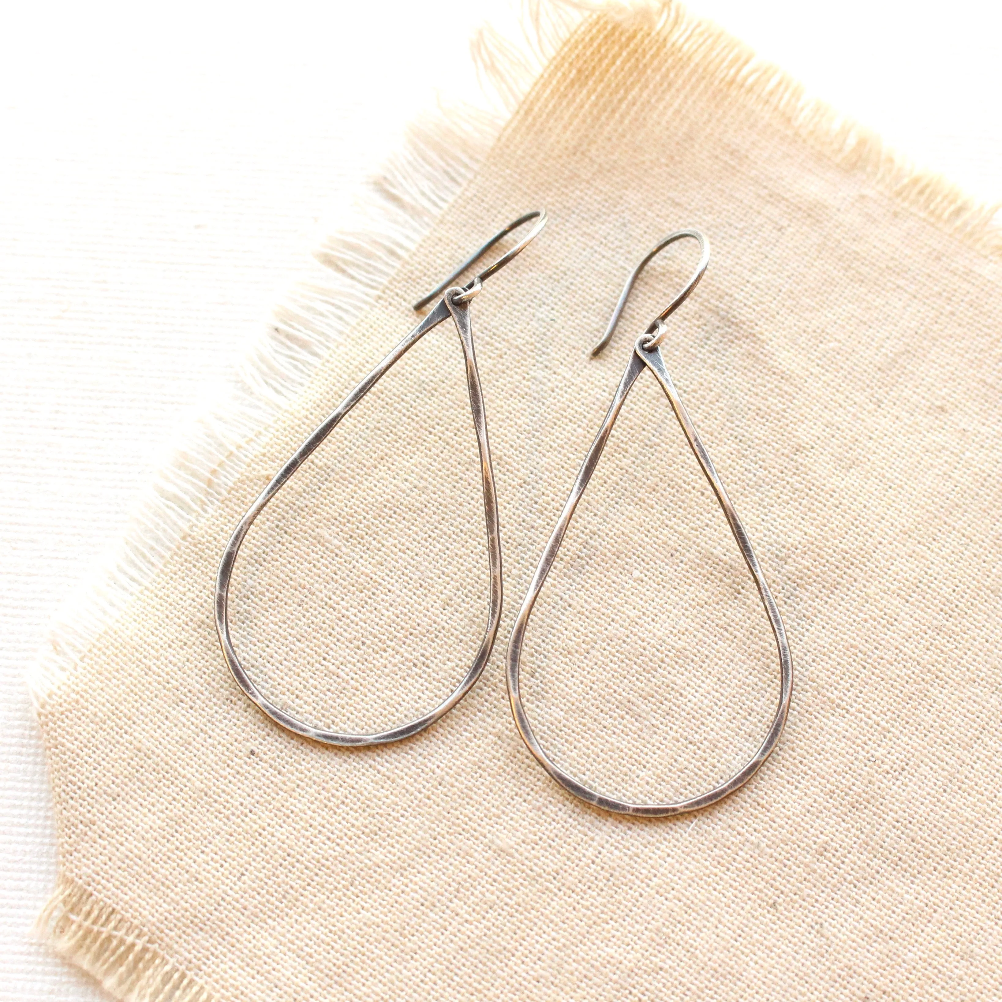 Forged Silver Teardrop Hoop Earrings