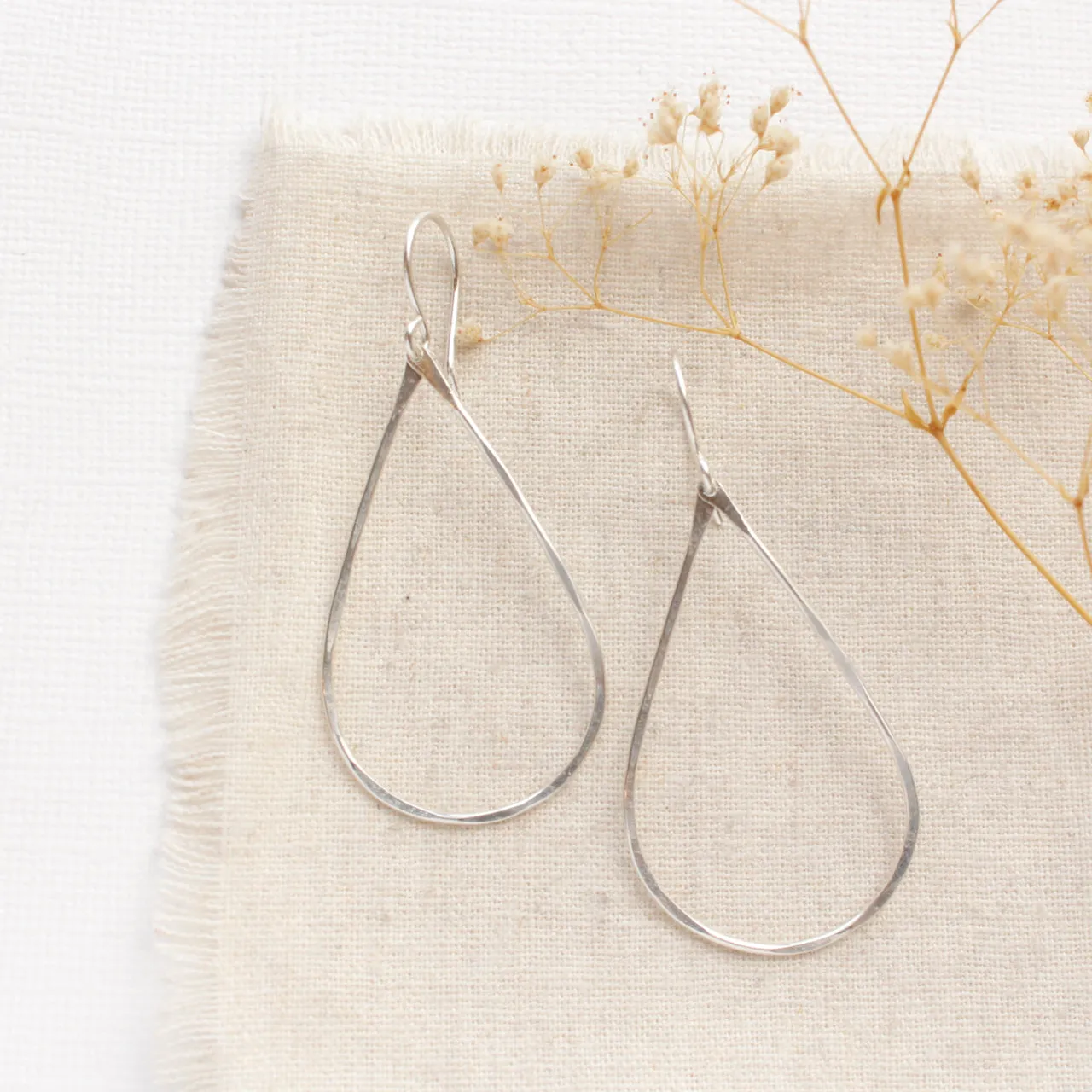 Forged Silver Teardrop Hoop Earrings
