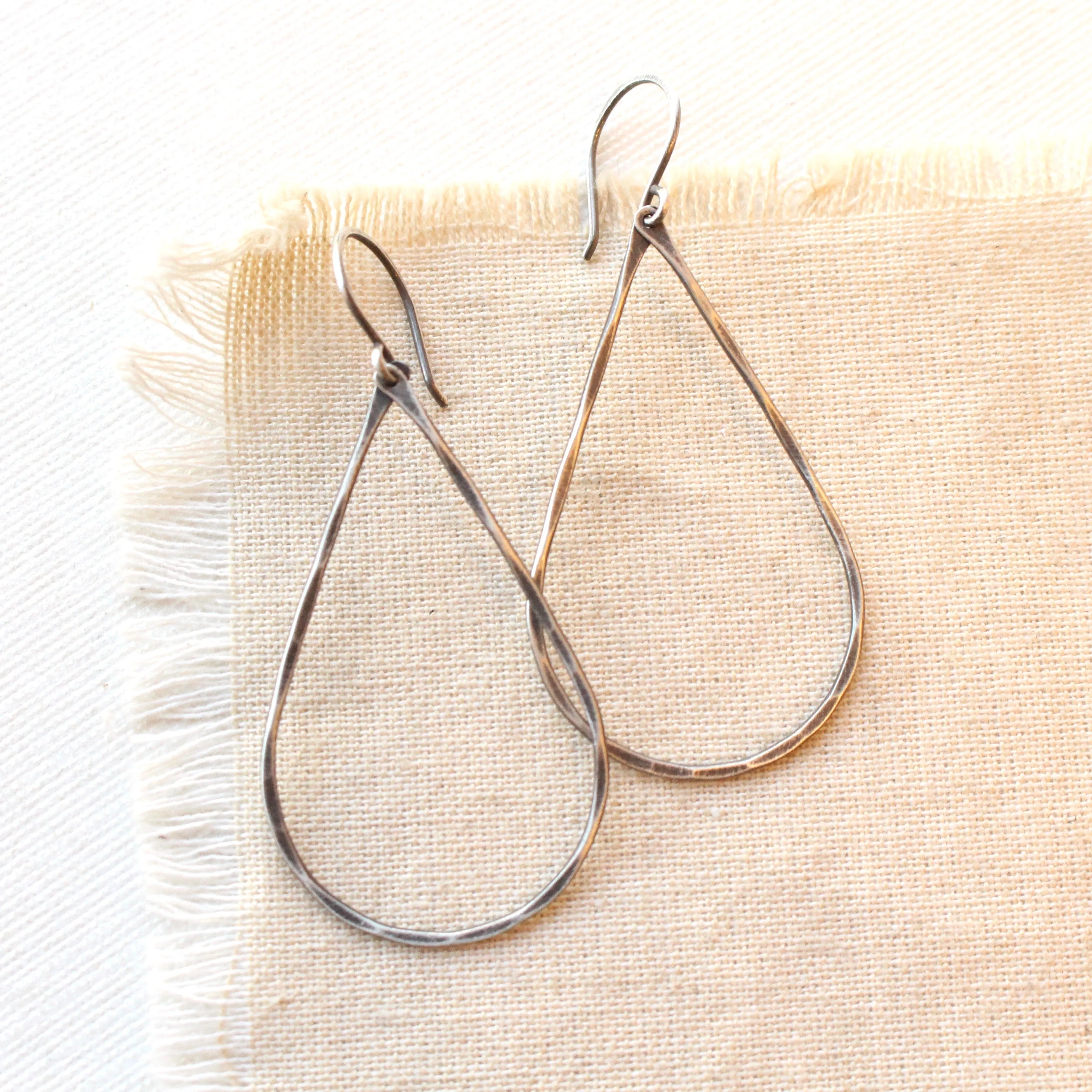 Forged Silver Teardrop Hoop Earrings