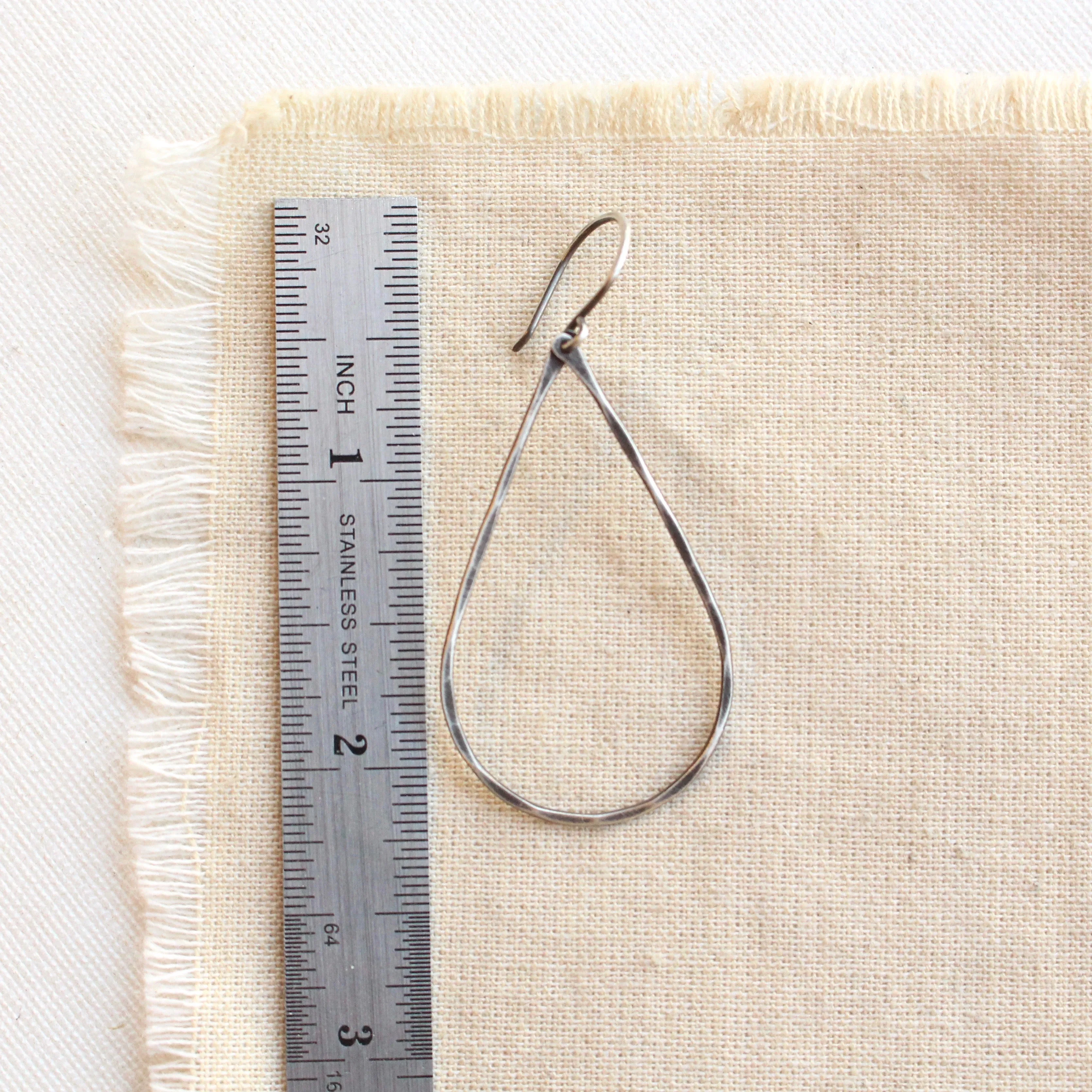 Forged Silver Teardrop Hoop Earrings